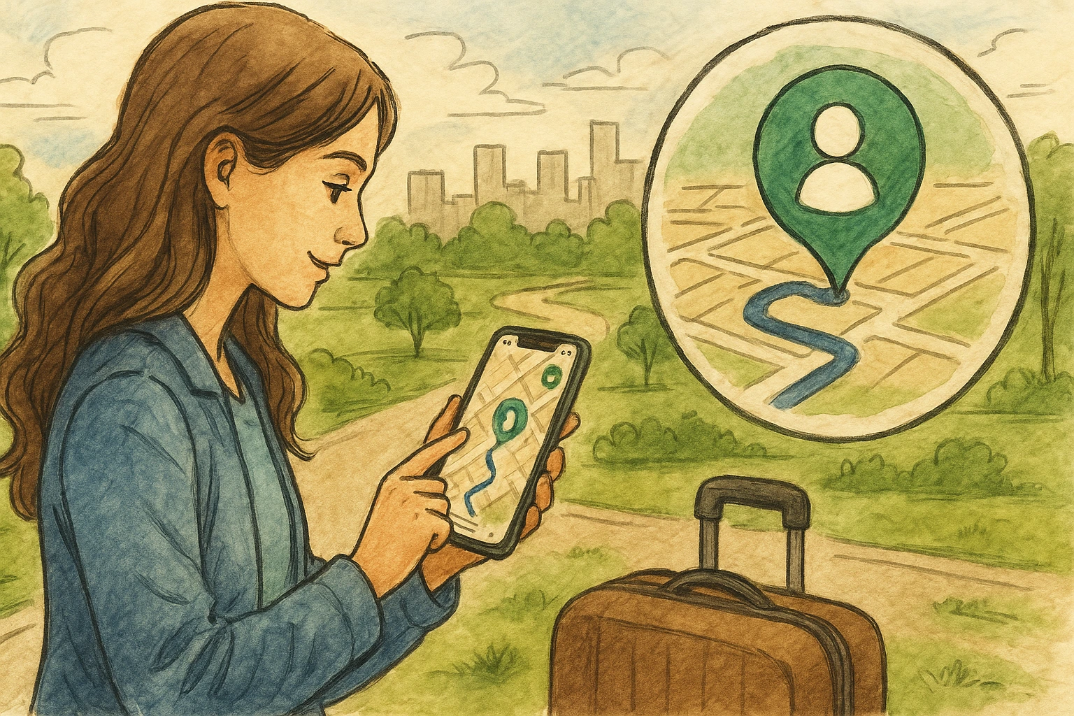 A woman checks her location via the Number Tracker app.
