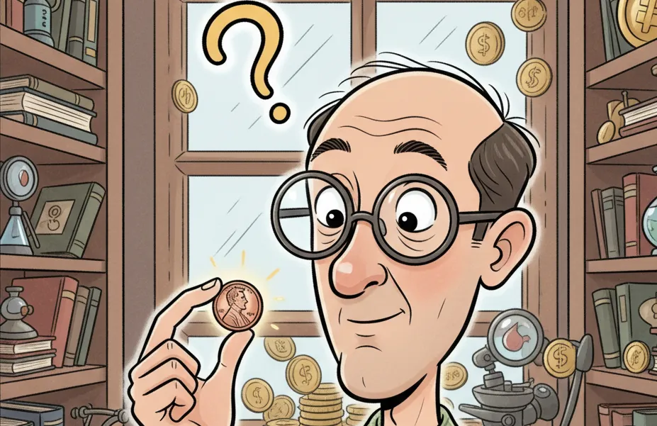 the man look at the Lincoln Penny